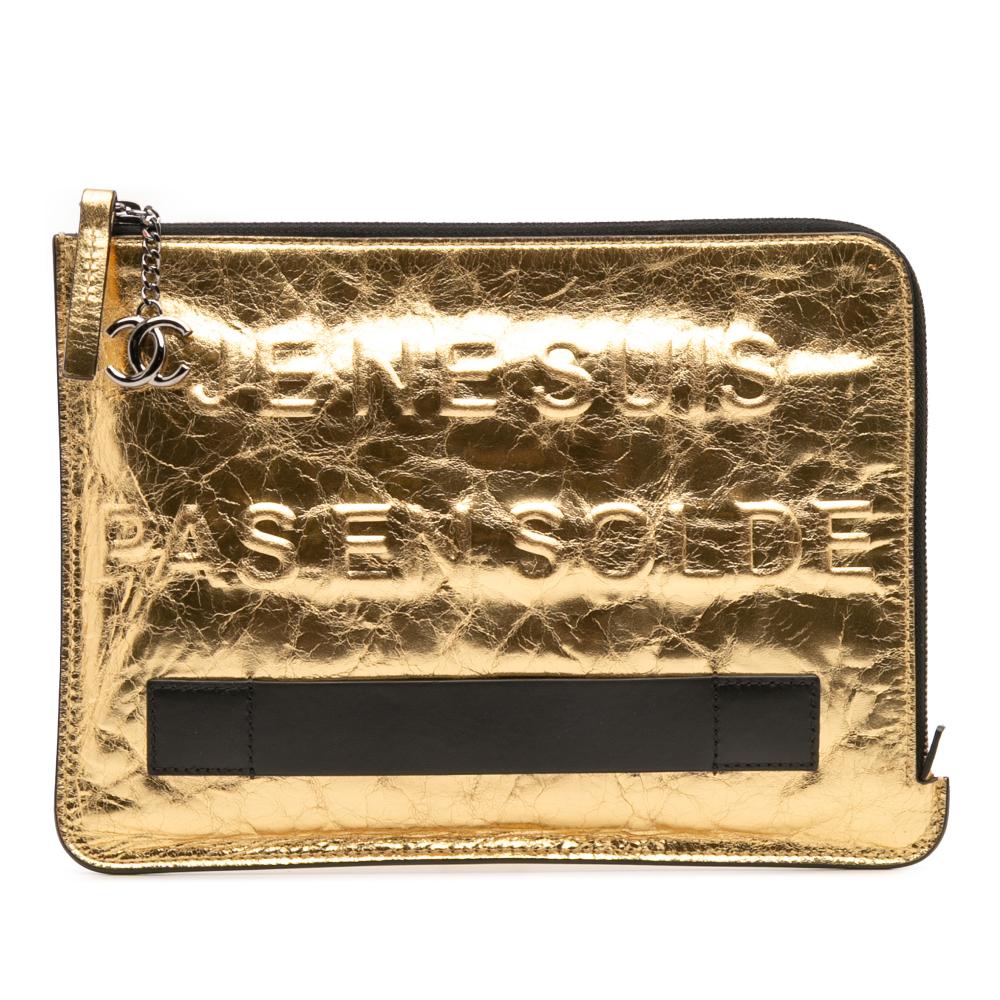 Chanel AB Chanel Gold Lambskin Leather Leather Metallic Lambskin Je Ne Suis Pas En Solde Clutch Italy