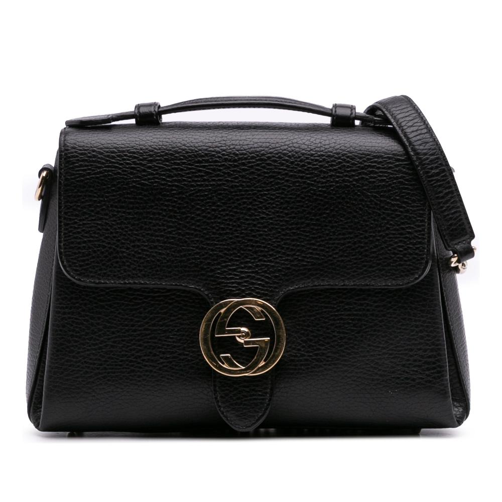 Gucci B Gucci Black Calf Leather Small Dollar Interlocking G Satchel Italy