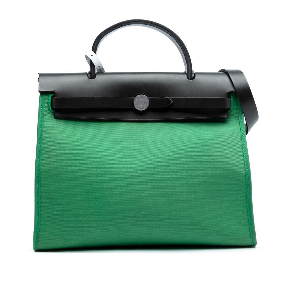 Hermès B Hermès Green with Black Canvas Fabric Toile Herbag Zip 31 France