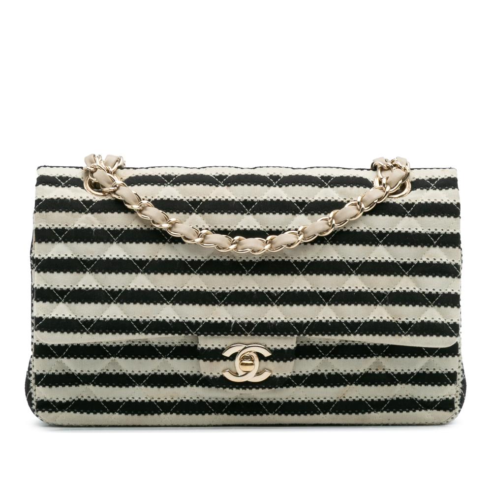 Chanel B Chanel Black Cotton Fabric Medium Classic Jersey Coco Sailor Double Flap France