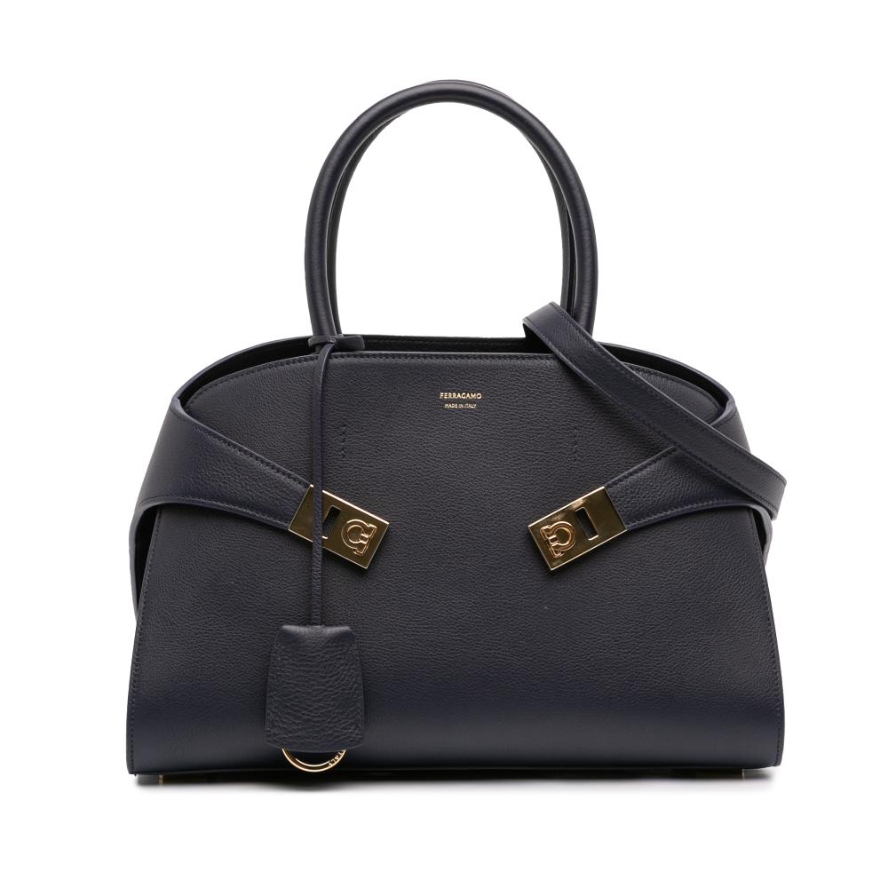 Ferragamo AB Ferragamo Black Calf Leather Small Hug Satchel Italy