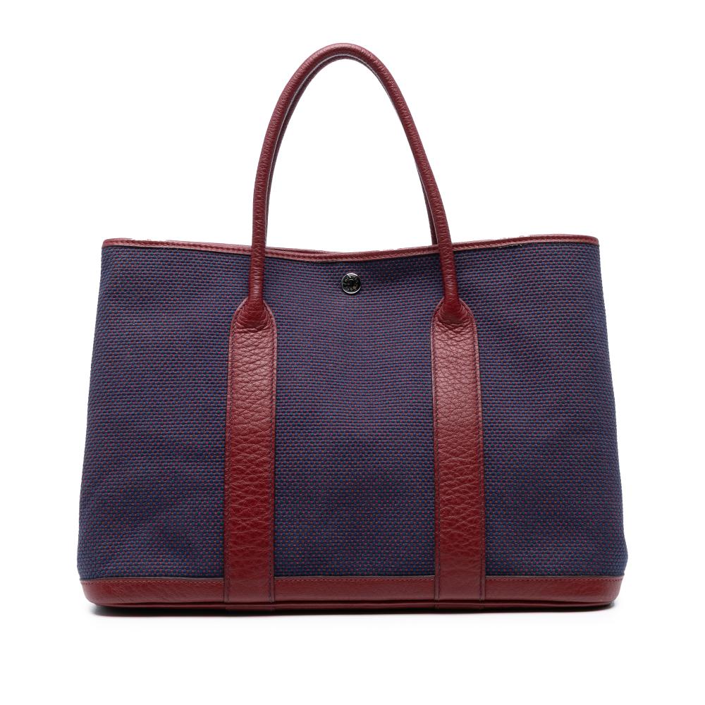 Hermès AB Hermès Blue Navy with Red Dark Red Canvas Fabric Toile and Negonda Garden Party 36 France