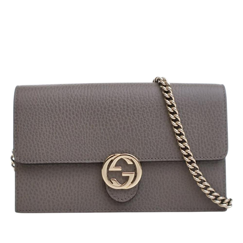 Gucci AB Gucci Gray Calf Leather Interlocking G Dollar Wallet on Chain Italy