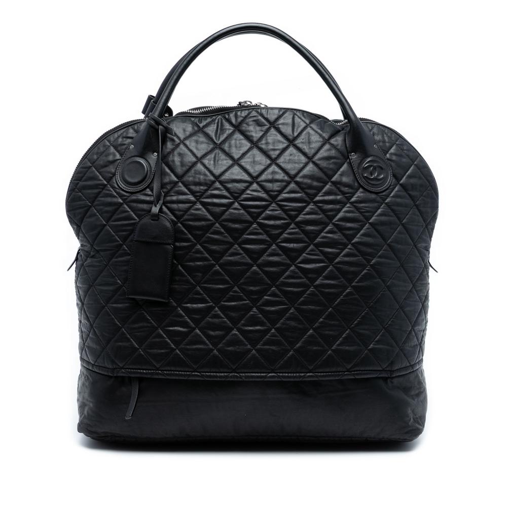 Chanel B Chanel Black Coated Canvas Fabric XL Quilted Horizontal Sport Weekender Italy