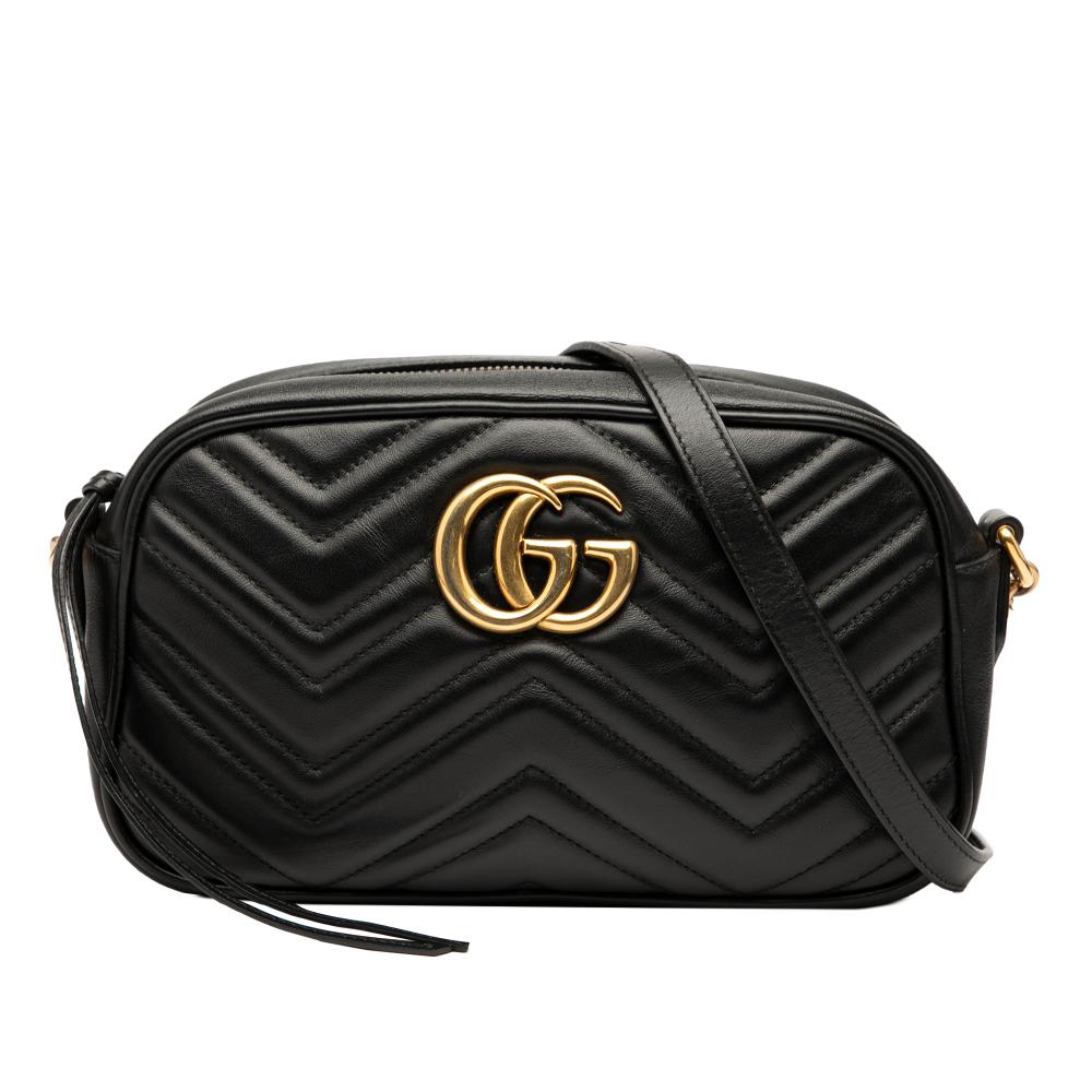 Gucci AB Gucci Black Calf Leather Small GG Marmont Matelasse Crossbody Italy