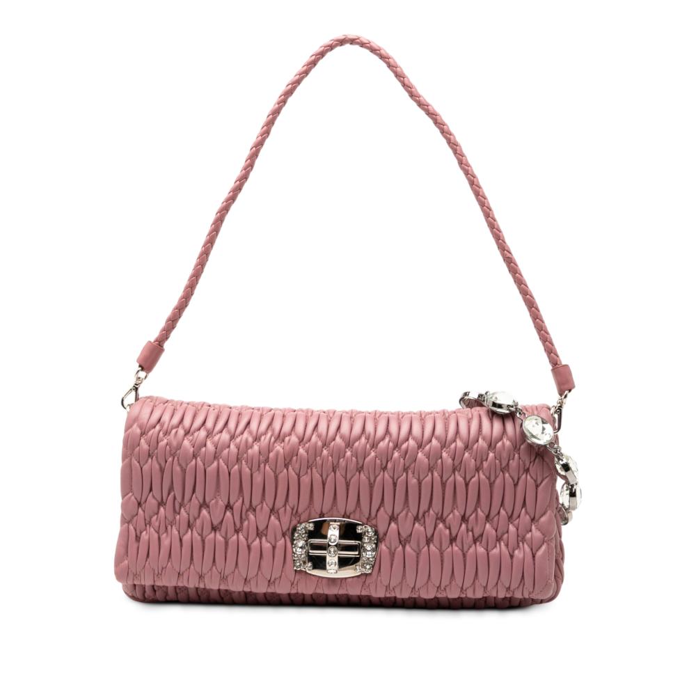 Miu Miu B Miu Miu Pink Lily Nappa Leather Leather Matelasse Nappa Crystal Chain Satchel Italy