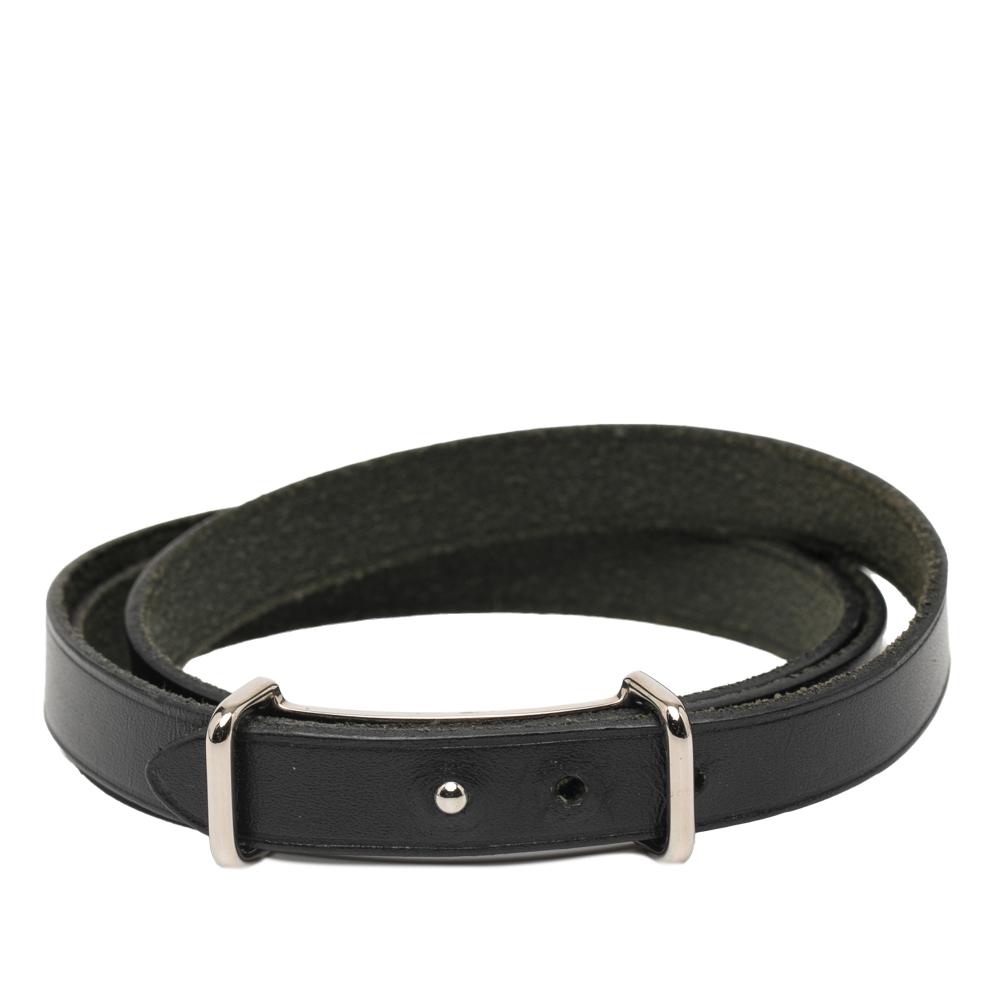 Hermès B Hermès Black with Silver Calf Leather Swift Api II Double Tour Bracelet France