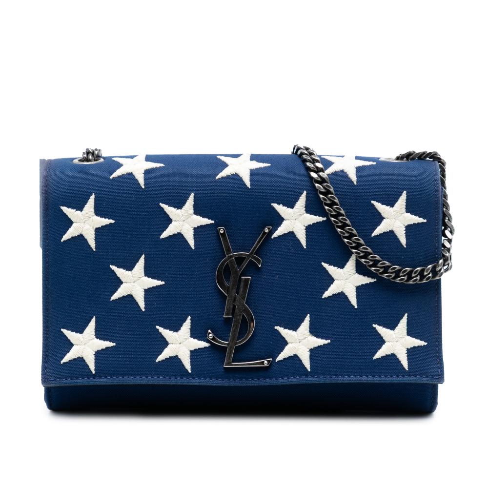 Saint Laurent B Saint Laurent Blue Canvas Fabric Small Star Embroidered Monogram Kate Crossbody Italy