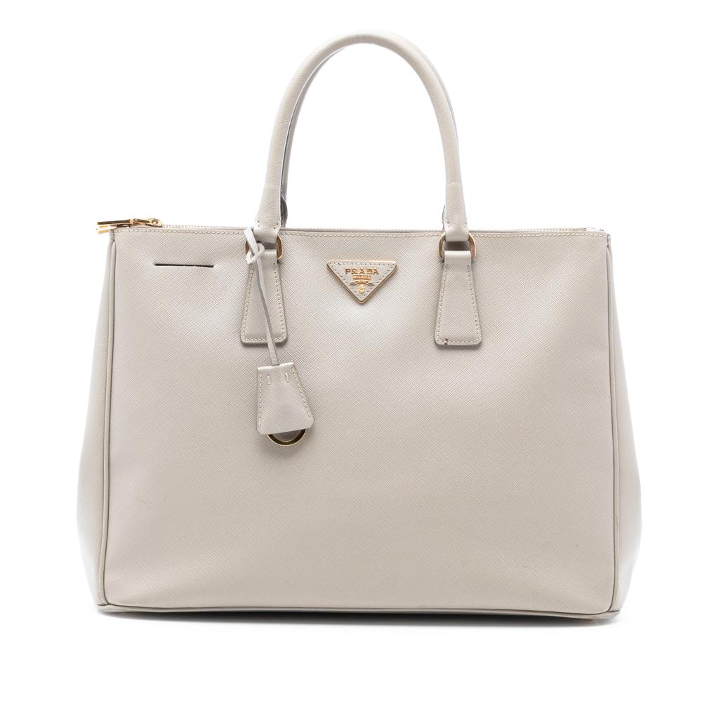 Prada B Prada Gray Light Gray Saffiano Leather Large Lux Galleria Double Zip Tote Italy