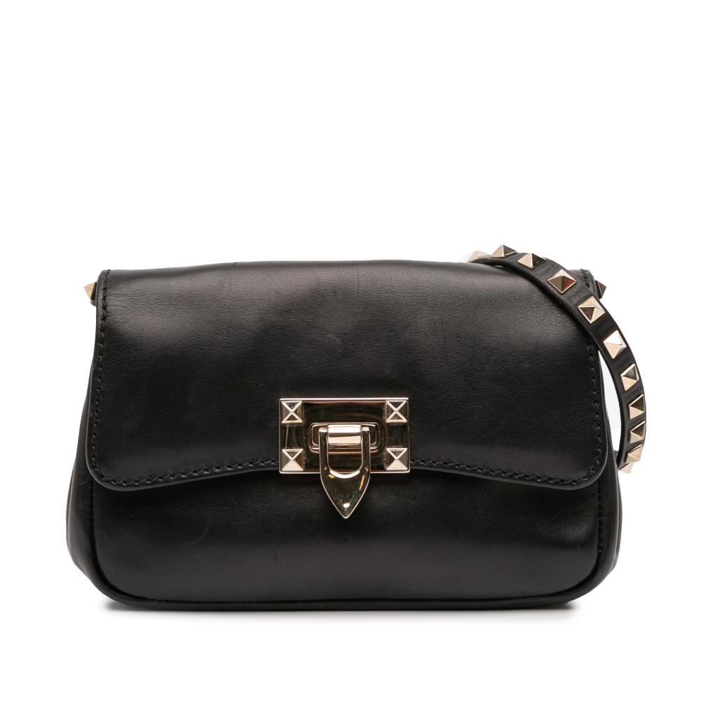 Valentino B Valentino Black Calf Leather Small Rockstud Crossbody Italy