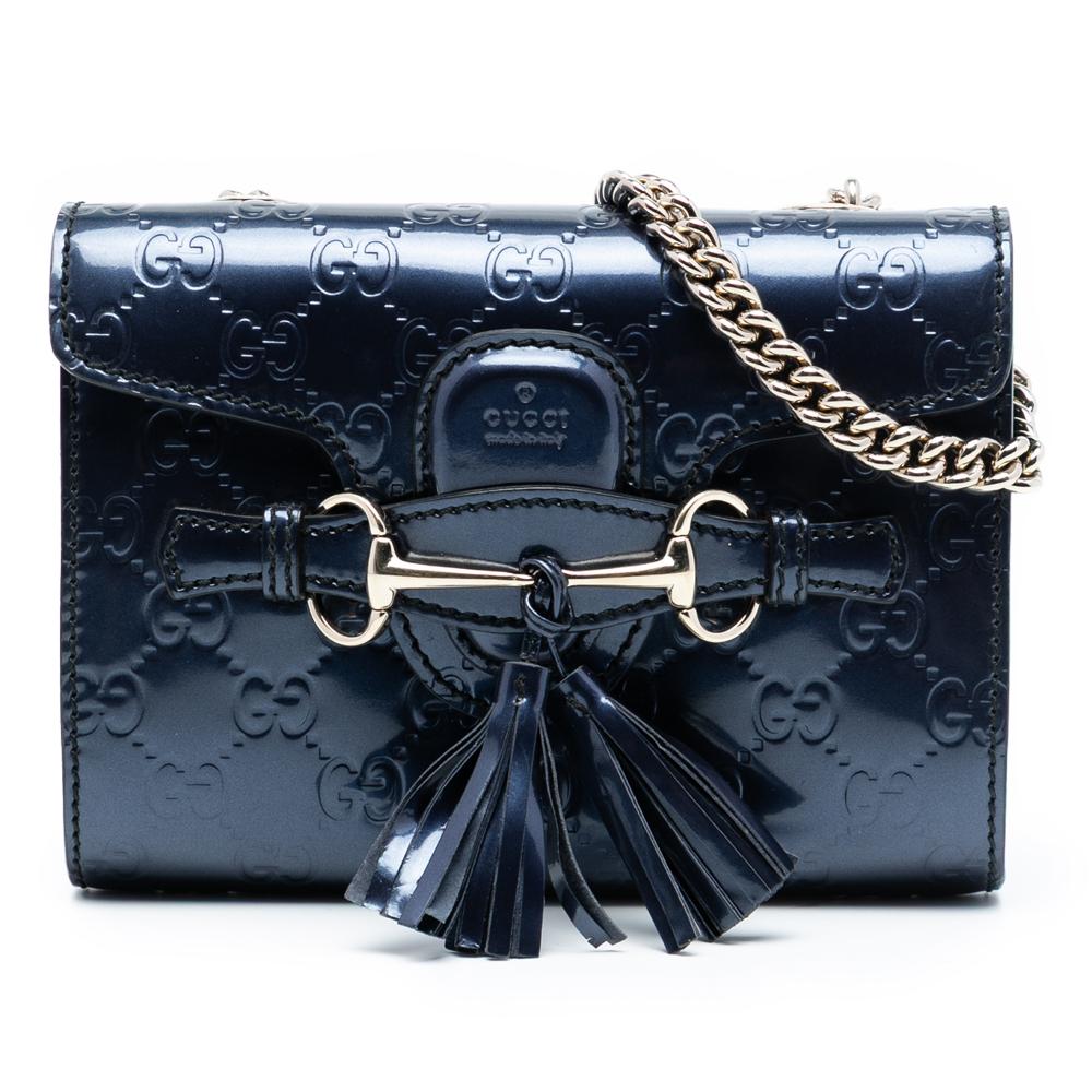 Gucci AB Gucci Blue Dark Blue Calf Leather Mini Patent Guccissima Emily Crossbody Italy