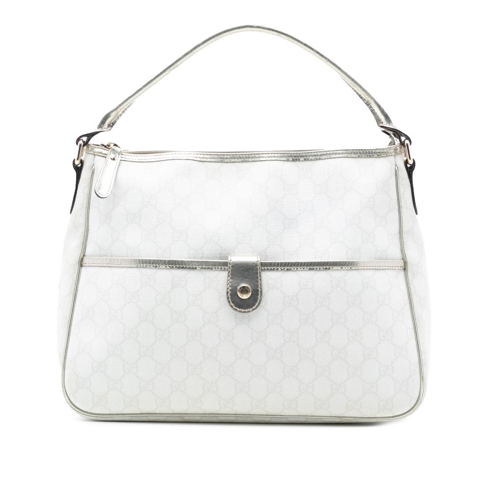 Gucci B Gucci White with Silver Coated Canvas Fabric GG Supreme Joy Handbag Italy