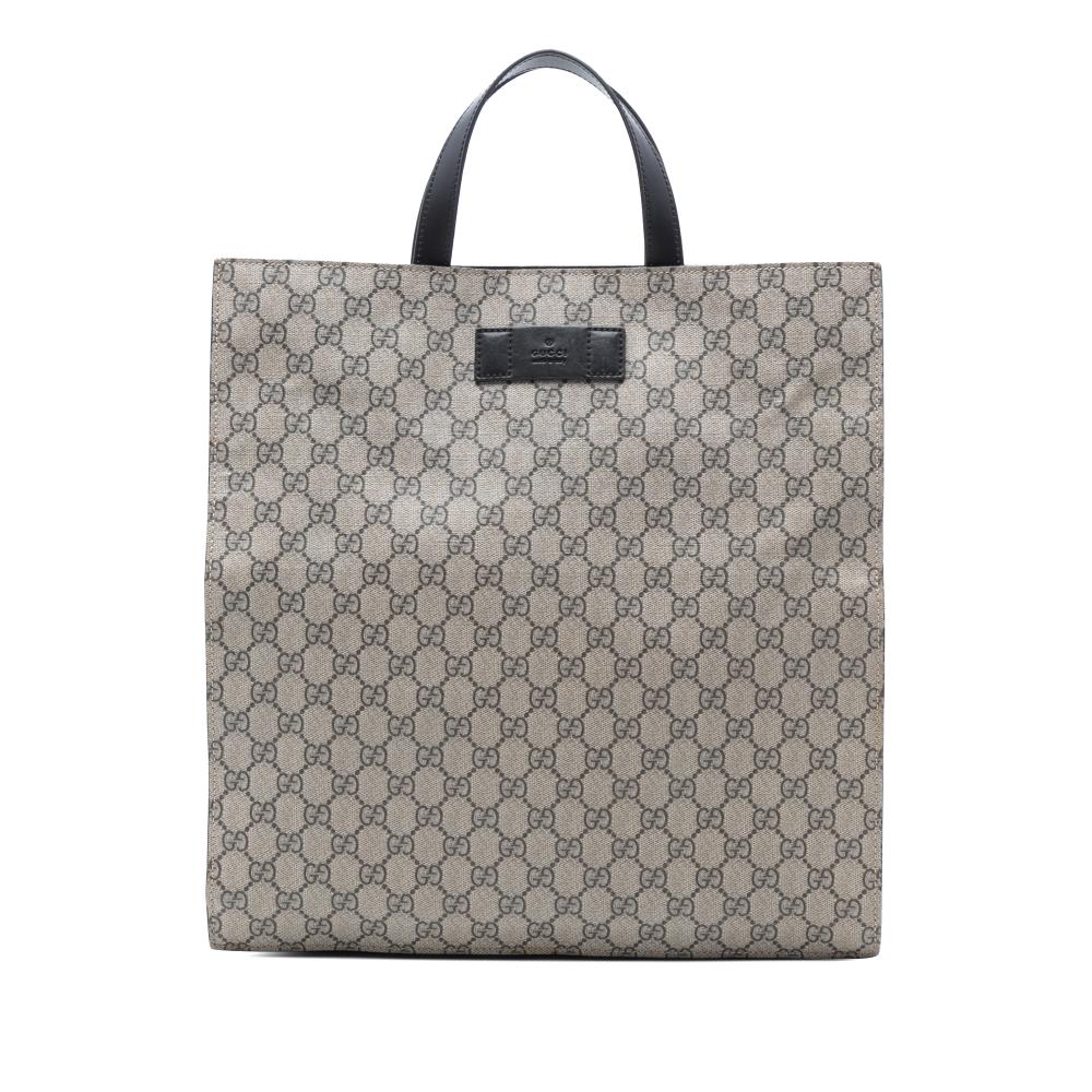 Gucci B Gucci Brown Beige Coated Canvas Fabric GG Supreme Convertible Soft Tote Italy