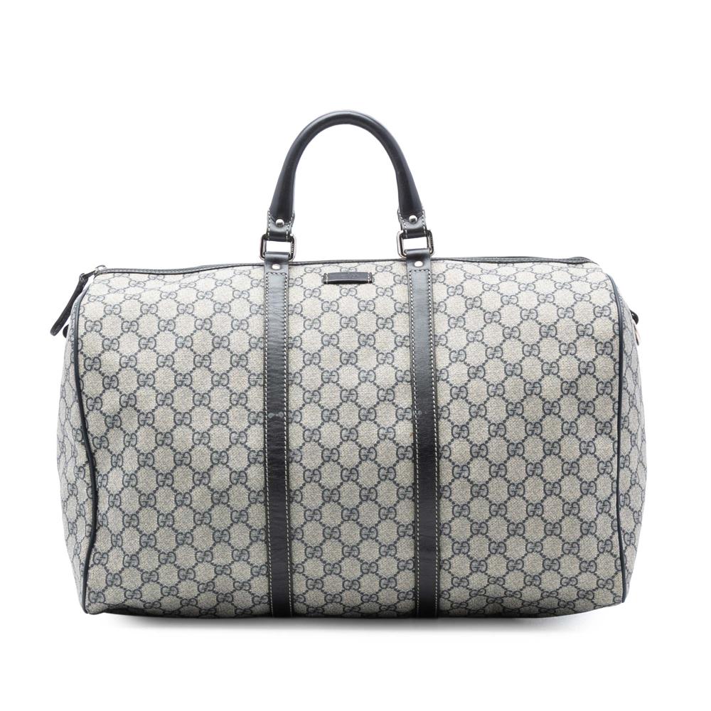 Gucci B Gucci Brown Beige Coated Canvas Fabric Large GG Supreme Joy Duffel Bag Italy