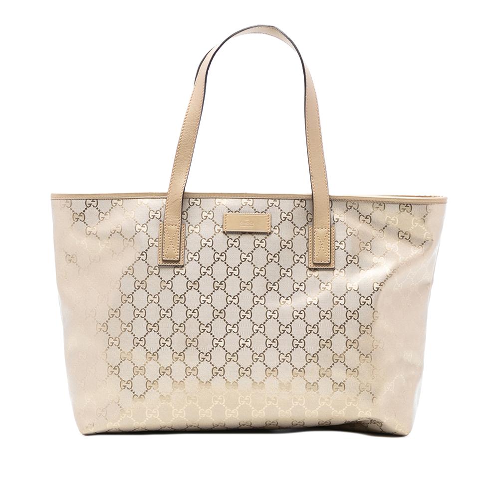 Gucci AB Gucci Gold Coated Canvas Fabric Medium GG Imprime Tote Italy