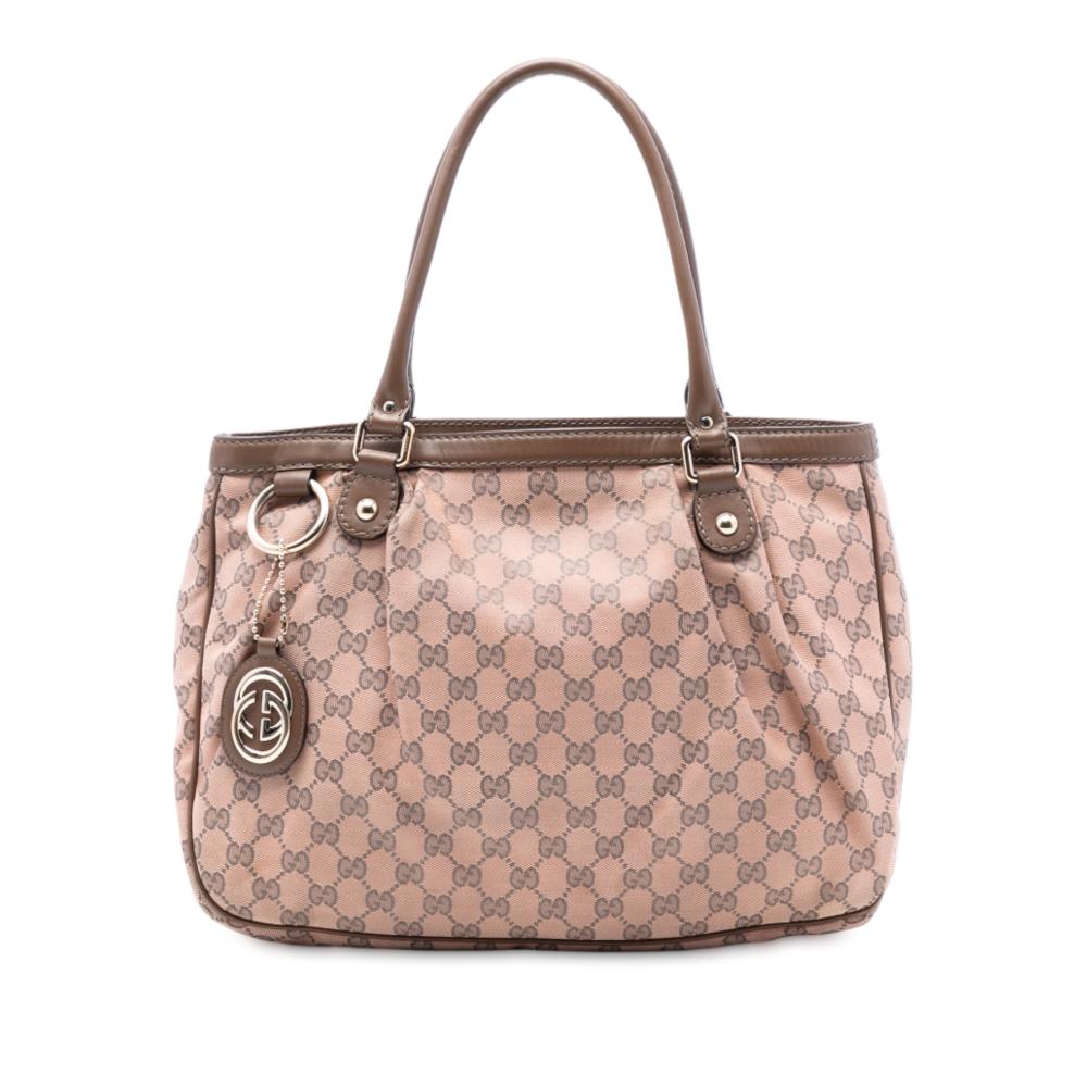 Gucci B Gucci Pink Canvas Fabric GG Sukey Tote Italy