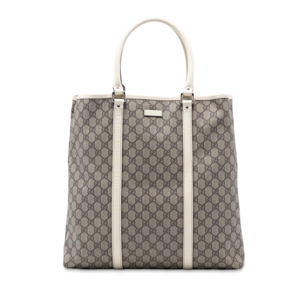 Gucci B Gucci Brown Beige with White Coated Canvas Fabric GG Supreme Joy Vertical Tote Italy