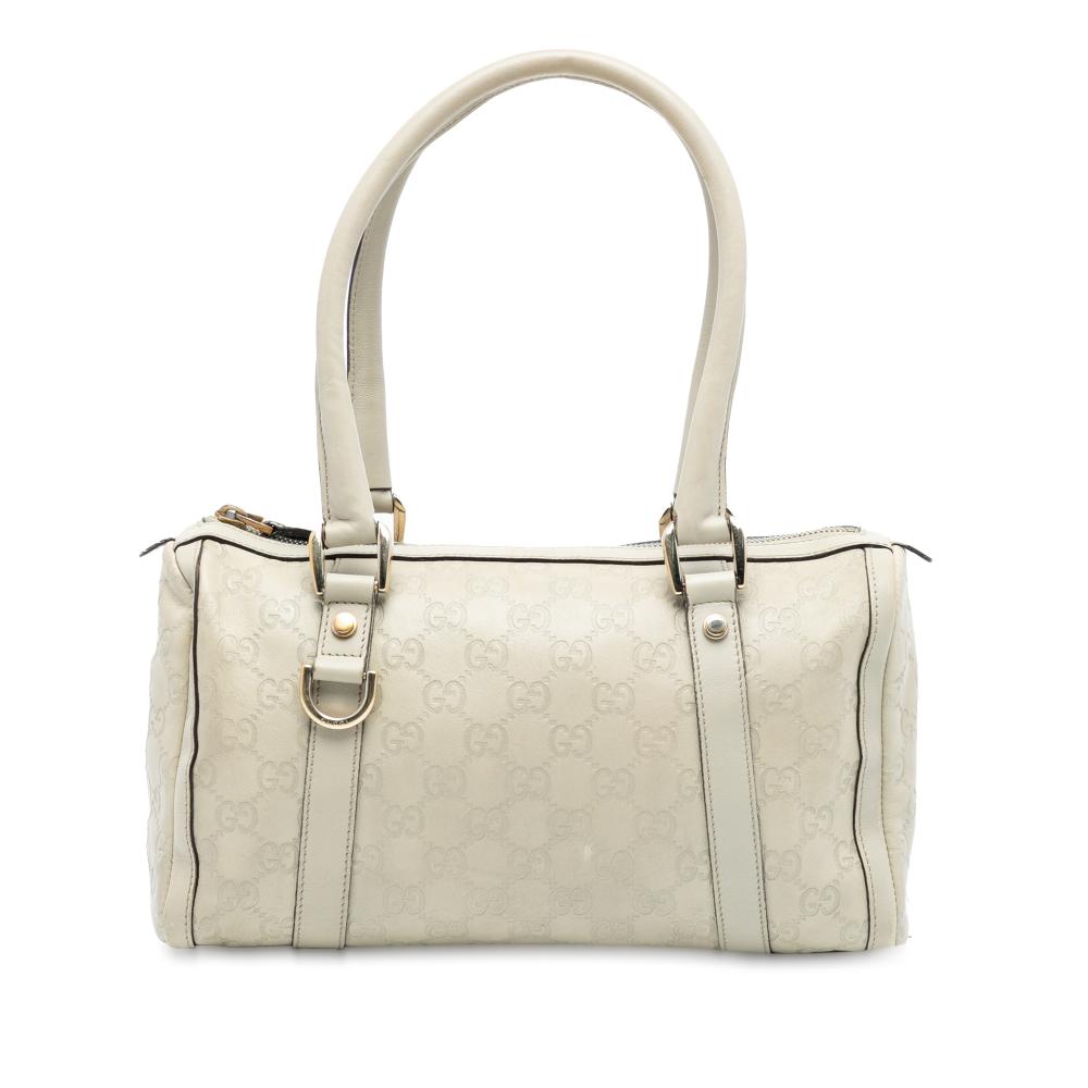 Gucci B Gucci White Ivory Calf Leather Guccissima Abbey D Ring Boston Bag Italy