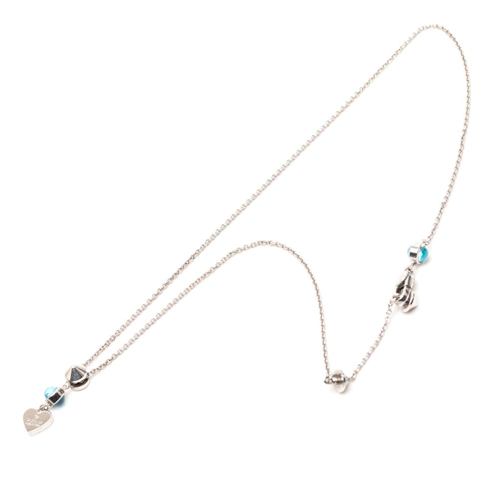 Gucci Silver Sterling Silver Rhinestone Heart Tag Pendant Necklace Italy