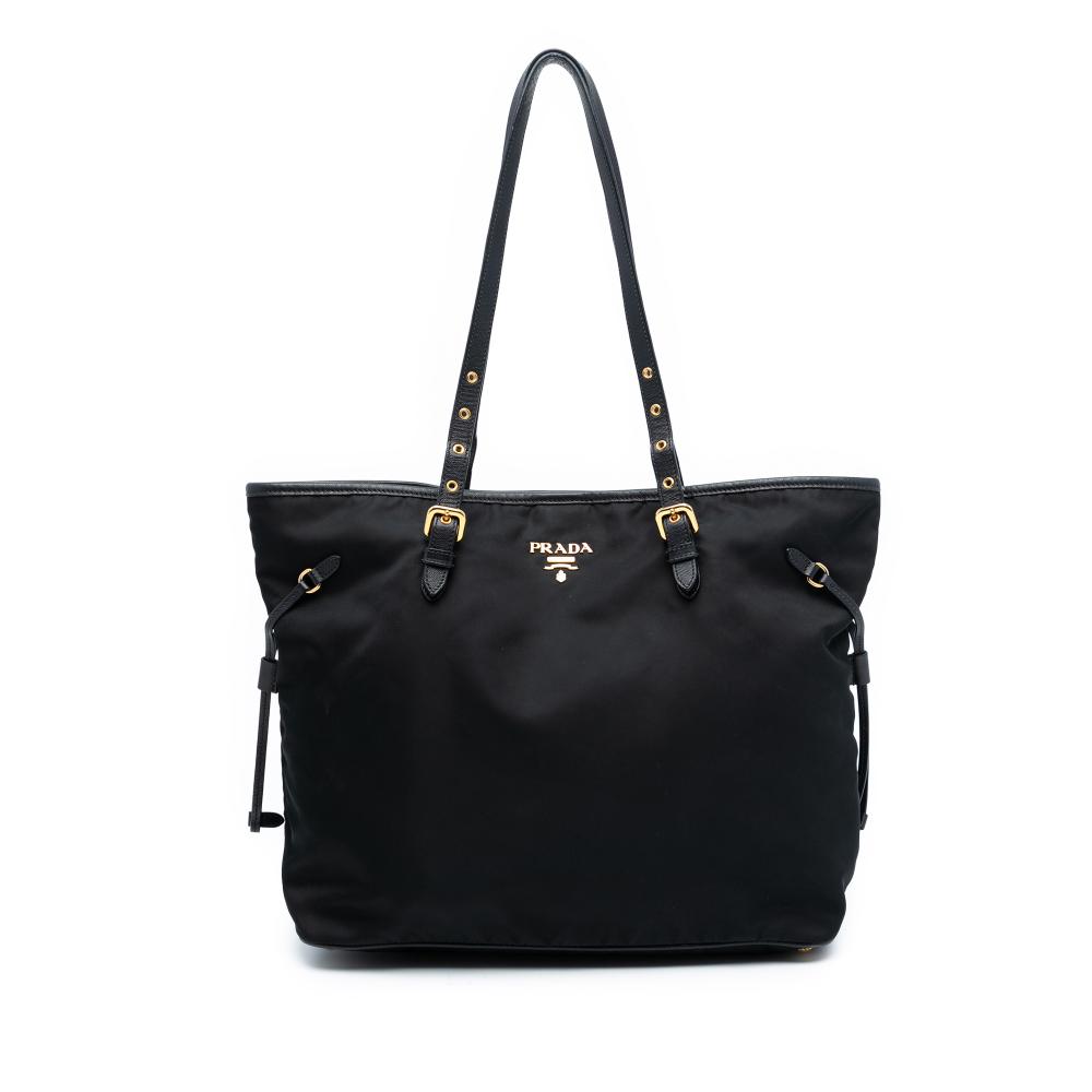 Prada B Prada Black Nylon Fabric Saffiano Trimmed Tessuto Tote Italy