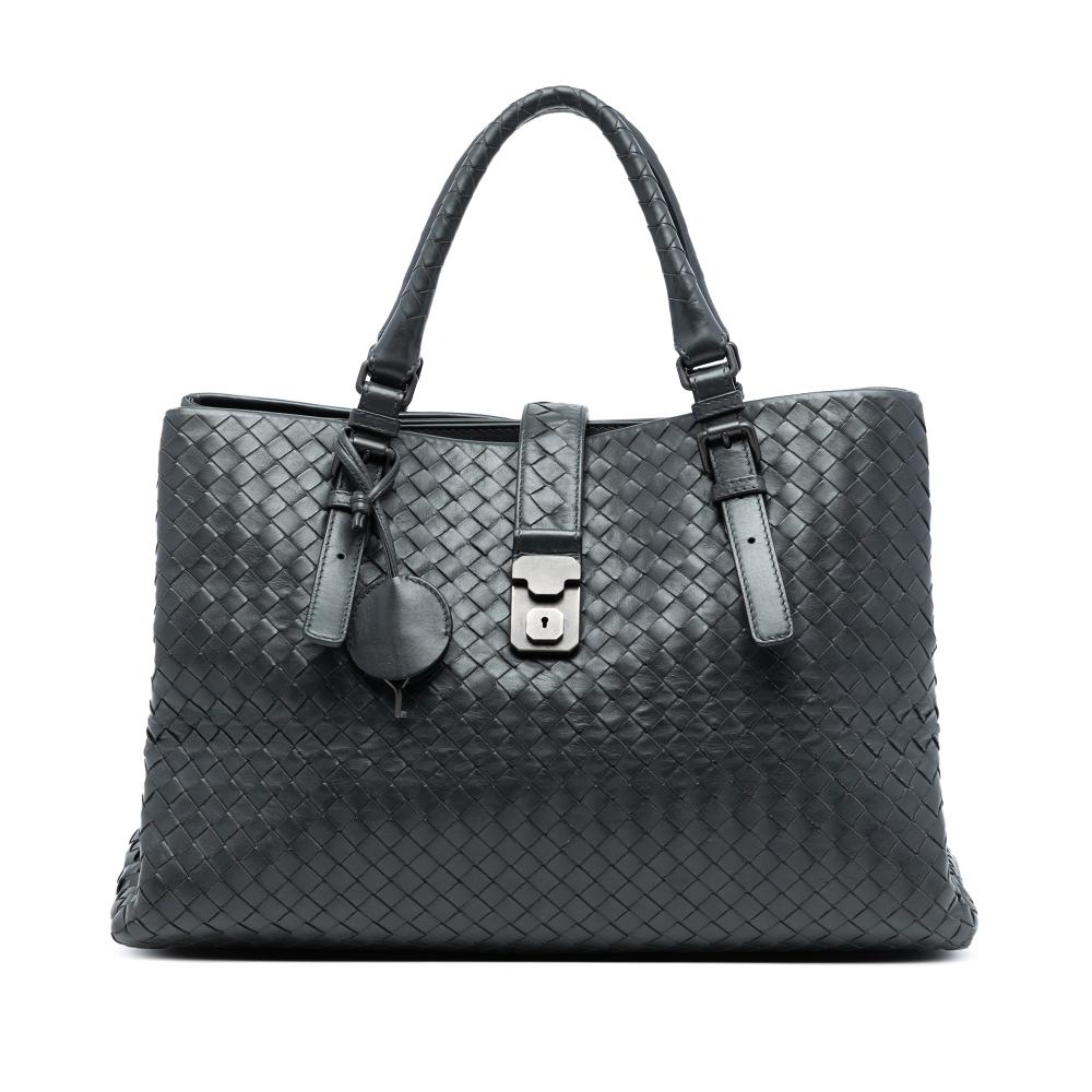 Bottega Veneta B Bottega Veneta Gray Dark Gray Nappa Leather Leather Medium Nappa Intrecciato Roma Tote Italy