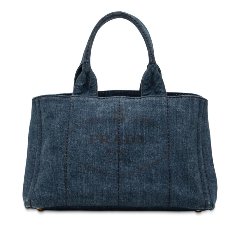 Prada B Prada Blue Denim Denim Fabric Small Canapa Logo Satchel Italy