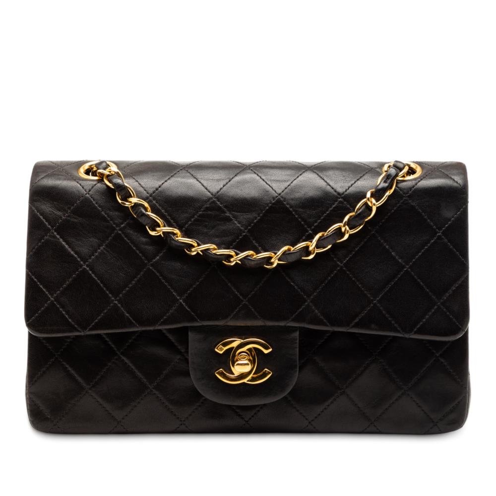 Chanel B Chanel Black Lambskin Leather Leather Small Classic Lambskin Double Flap France