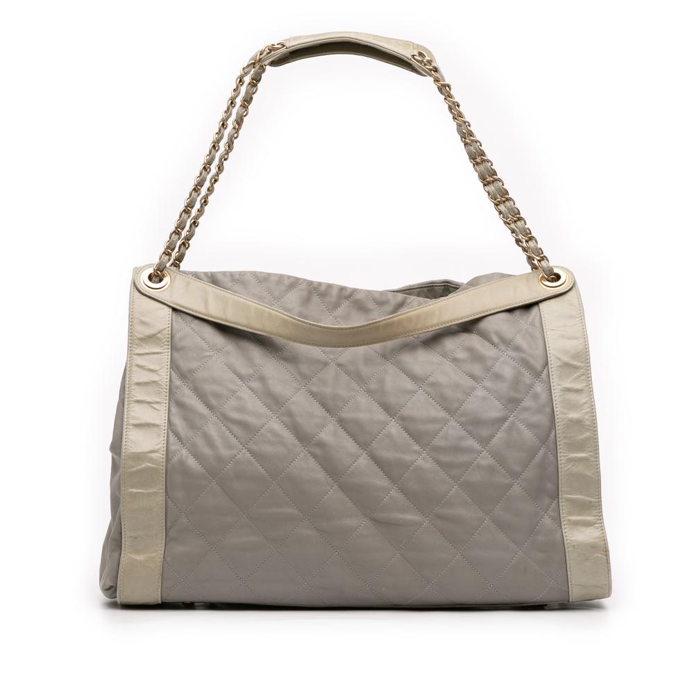 Chanel B Chanel Gray with Brown Taupe Lambskin Leather Leather Quilted Lambskin In The Mix Tote Italy