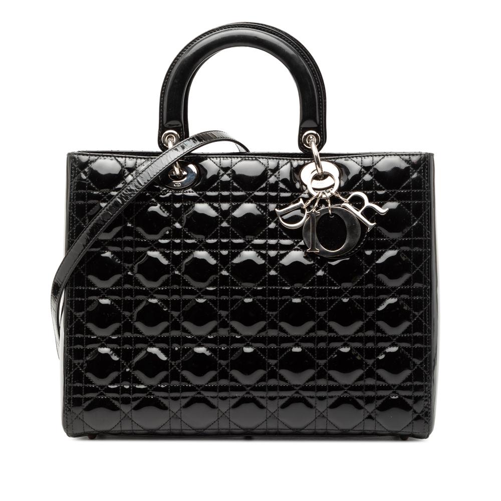 Christian Dior B Dior Black Patent Leather Leather Large Patent Cannage Lady Dior Italy
