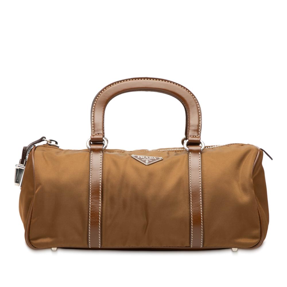 Prada AB Prada Brown Nylon Fabric Tessuto Bauletto Bag Italy