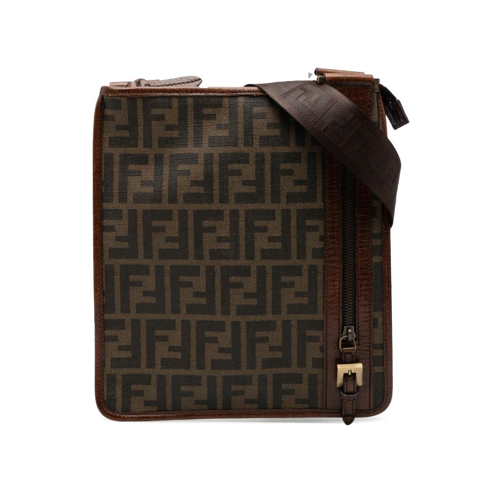 Fendi AB Fendi Brown Coated Canvas Fabric Zucca Crossbody Italy