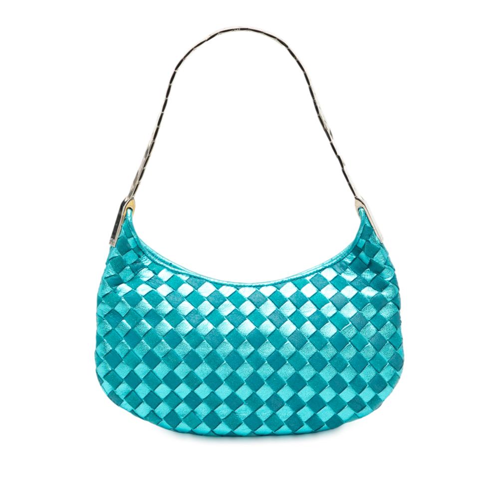 Bottega Veneta B Bottega Veneta Blue Turquoise Nappa Leather Leather Metallic Nappa Intrecciato Hobo Italy