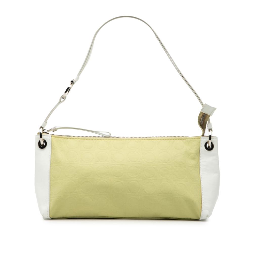 Ferragamo B Ferragamo Yellow Canvas Fabric Gancini Embossed Shoulder Bag Italy