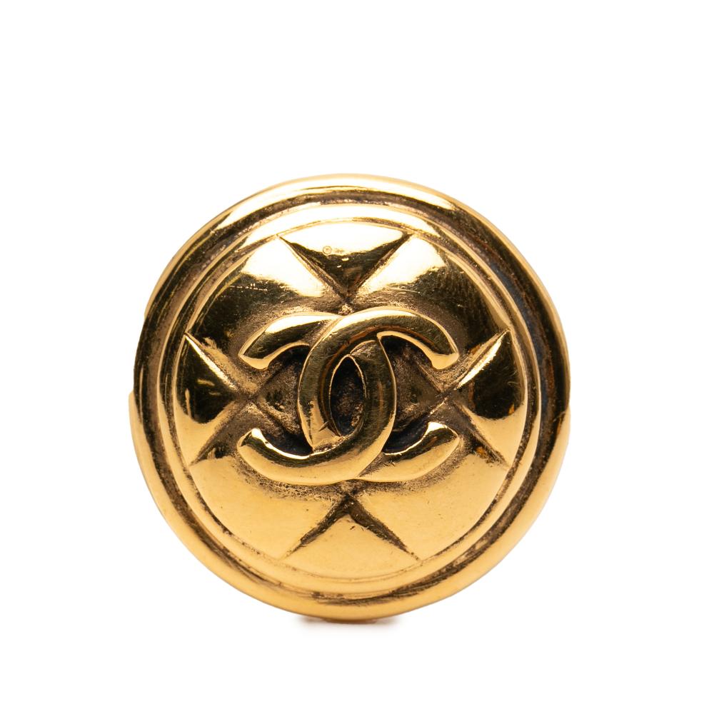 Chanel AB Chanel Gold Gold Plated Metal CC Quilted Round Brooch France