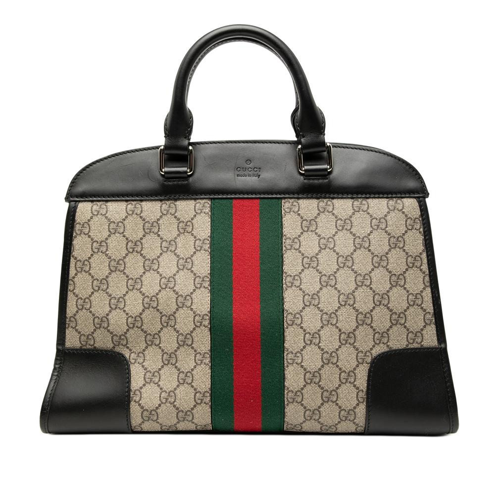 Gucci B Gucci Brown Beige Coated Canvas Fabric GG Supreme Web Dome Top Handle Bag Italy