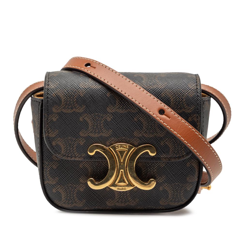 Celine AB Celine Brown Dark Brown Coated Canvas Fabric Mini Triomphe Triomphe Crossbody Italy