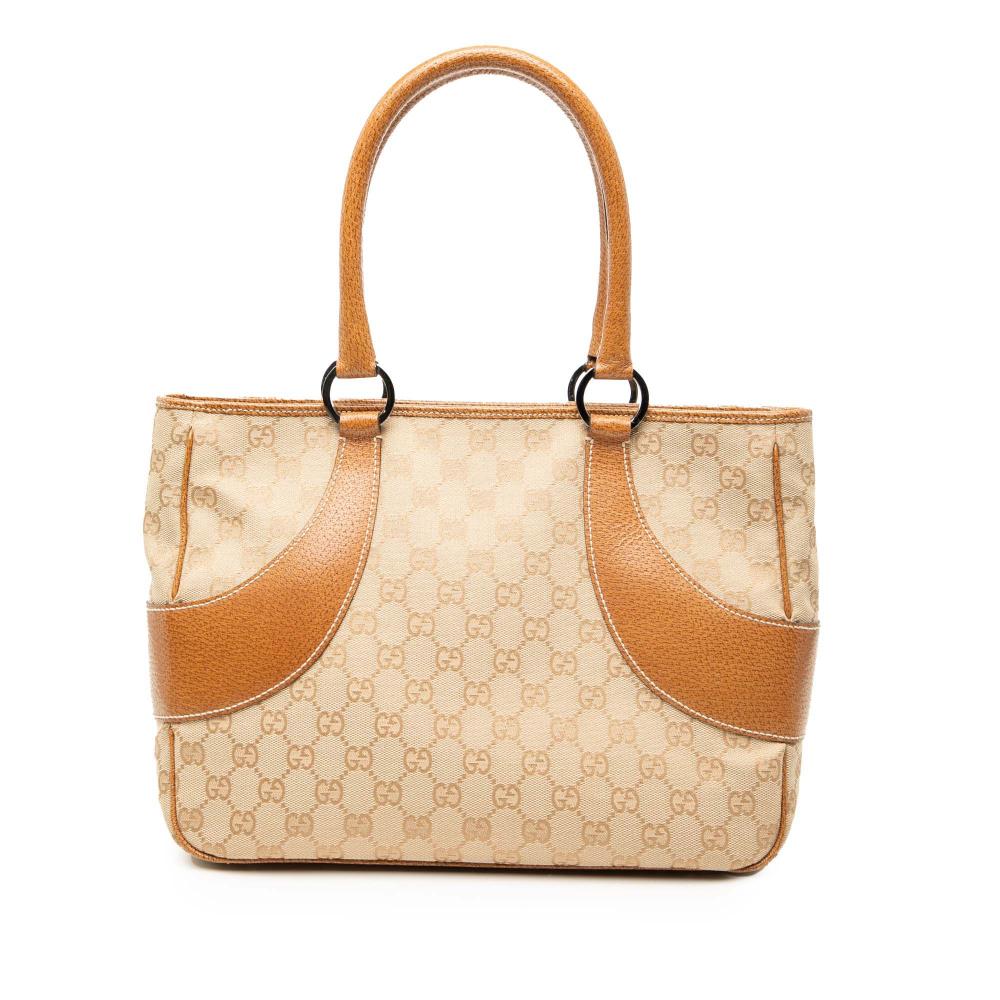 Gucci AB Gucci Brown Beige Canvas Fabric GG Tote Italy