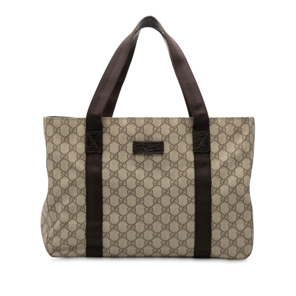 Gucci AB Gucci Brown Beige Coated Canvas Fabric GG Supreme Tote Italy