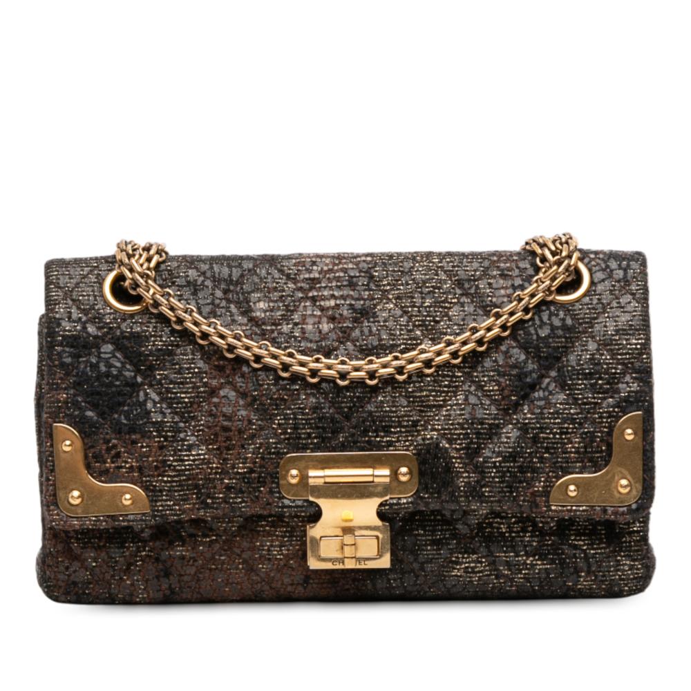 Chanel AB Chanel Black Tweed Fabric Paris Shanghai 2.55 Icons Lacquered Double Flap 225 France