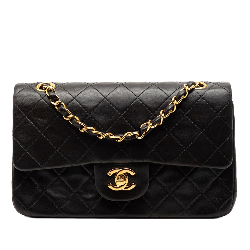Chanel B Chanel Black Lambskin Leather Leather Small Classic Lambskin Double Flap France