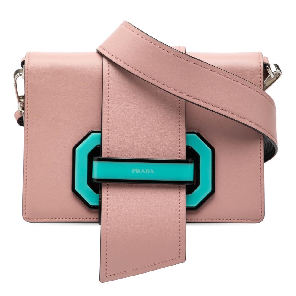 Prada B Prada Pink Calf Leather City Plex Ribbon Crossbody Italy