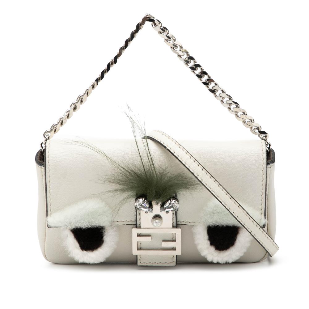 Fendi B Fendi White Nappa Leather Leather Micro Nappa Monster Baguette Satchel Italy