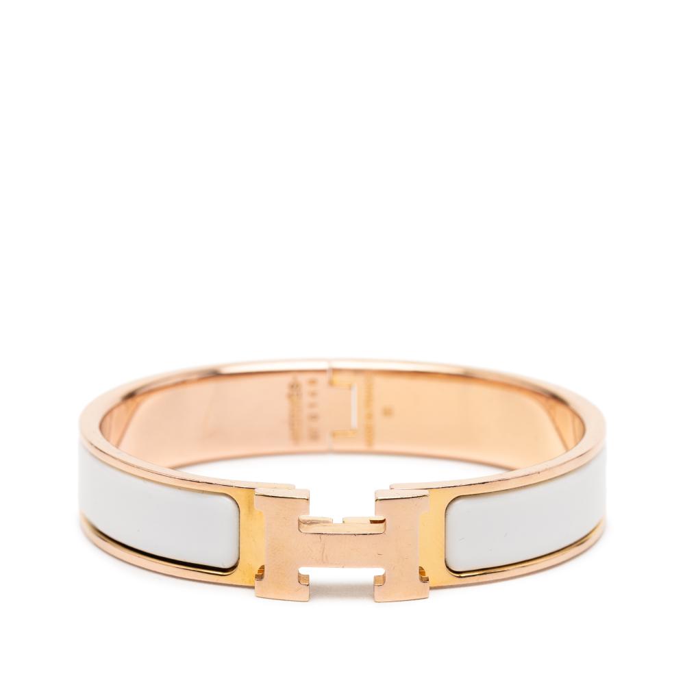 Hermès B Hermès White with Gold Enamel Other Narrow Clic H Bracelet PM France