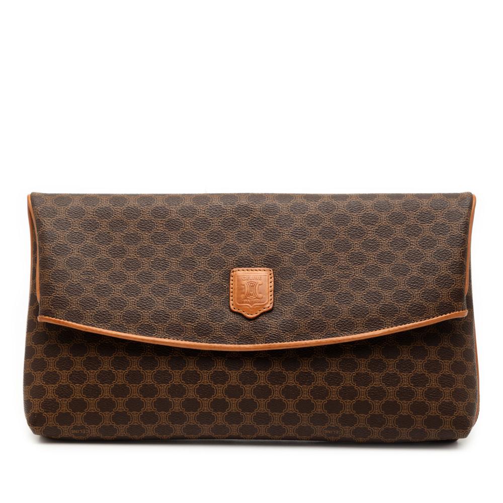 Celine B Celine Brown Coated Canvas Fabric Macadam Clutch Italy