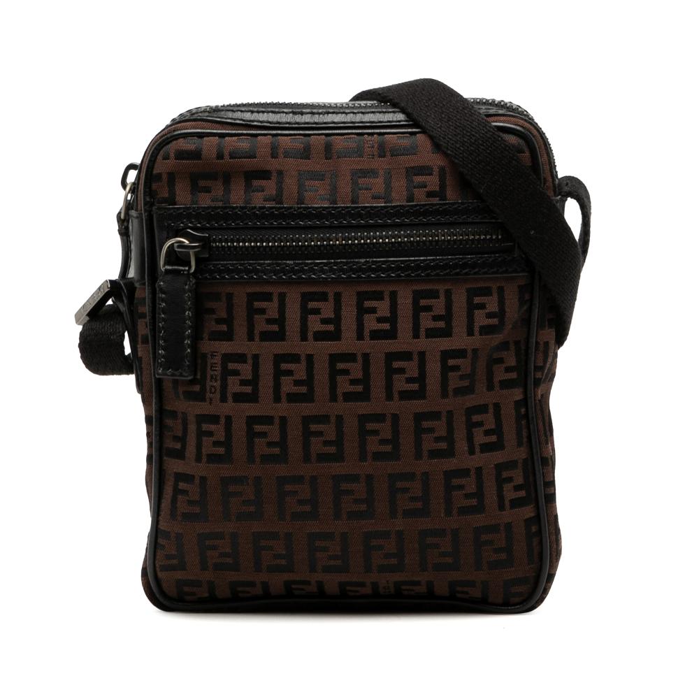 Fendi B Fendi Brown Dark Brown Canvas Fabric Zucchino Crossbody Italy