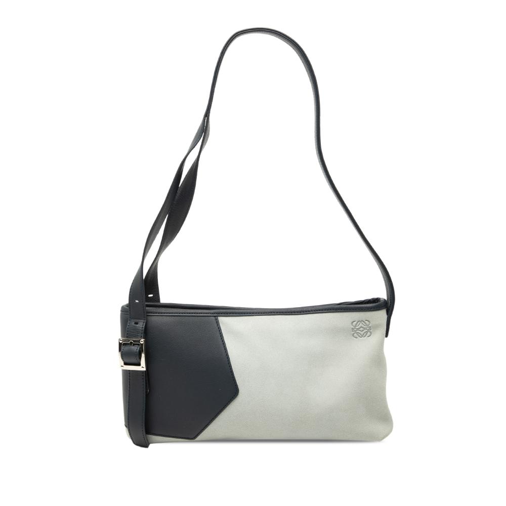 Loewe B LOEWE Gray Light Gray with Black Suede Leather Anagram Switching Shoulder Bag France