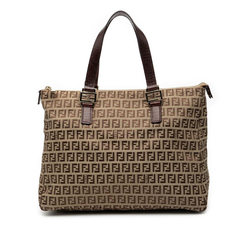 Fendi B Fendi Brown Beige Canvas Fabric Zucchino Tote Italy