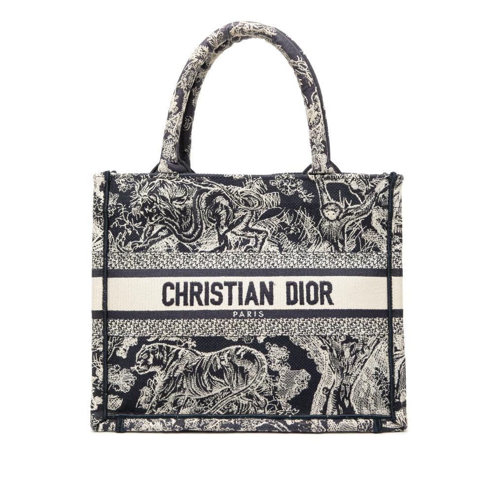Christian Dior AB Dior Blue Navy Canvas Fabric Small Embroidered Reverse Dioriviera Toile De Jouy Book Tote Italy
