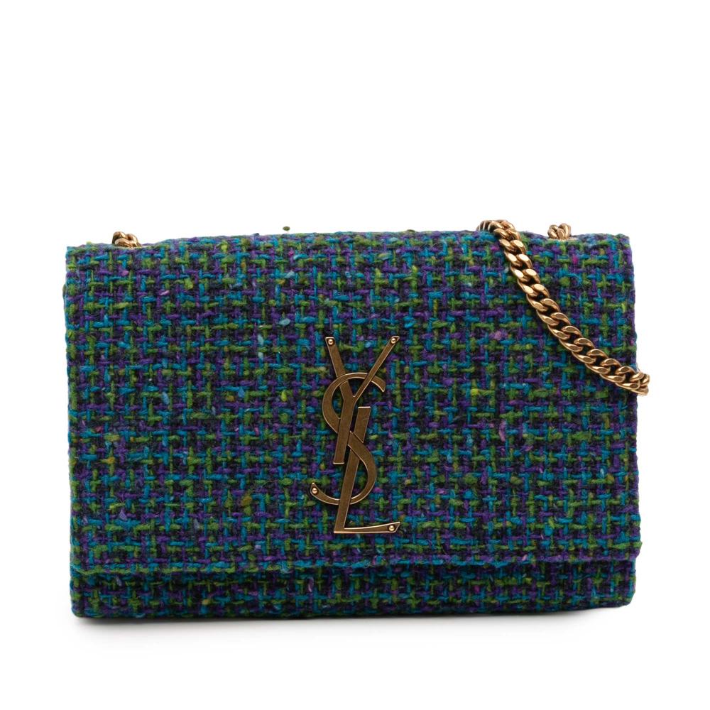 Saint Laurent AB Saint Laurent Blue Tweed Fabric Small Monogram Kate Crossbody Italy