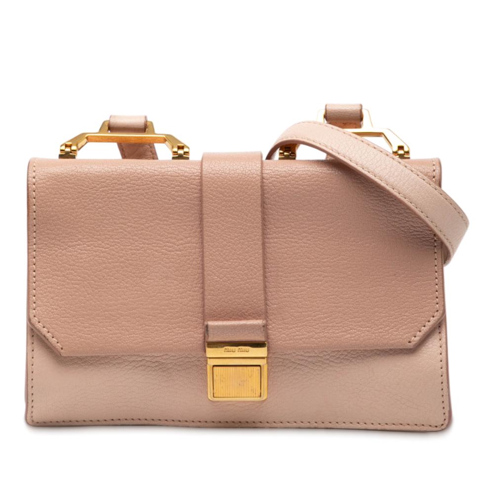 Miu Miu B Miu Miu Brown Nude with Pink Light Pink Goatskin Leather Bicolor Madras Crossbody Italy